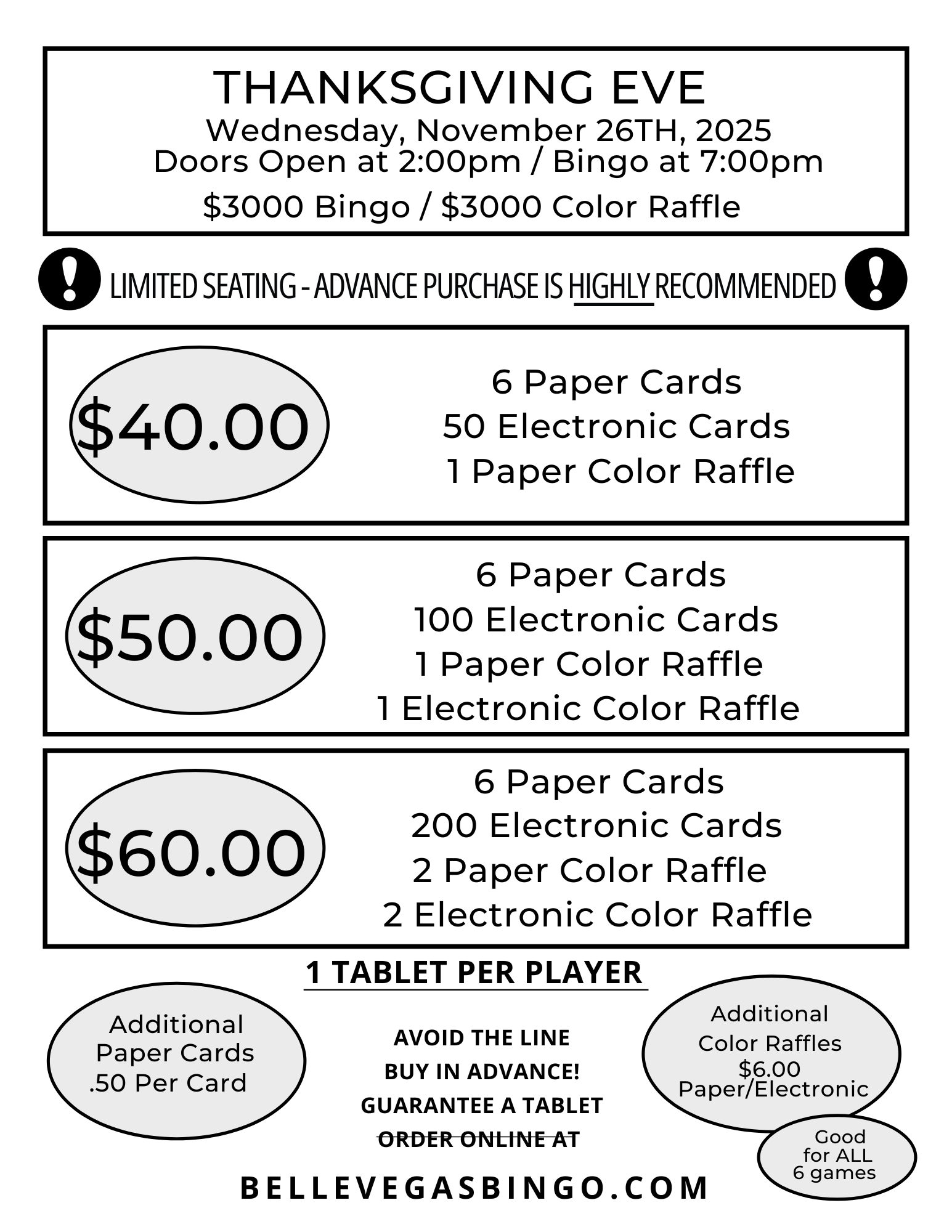 ThanksGiving Eve Bingo Flyer